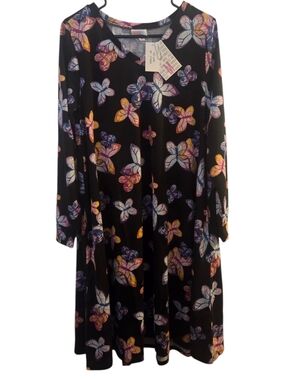 LuLaRoe Black Long Sleeve Dress with Multicolor Butterfly Print